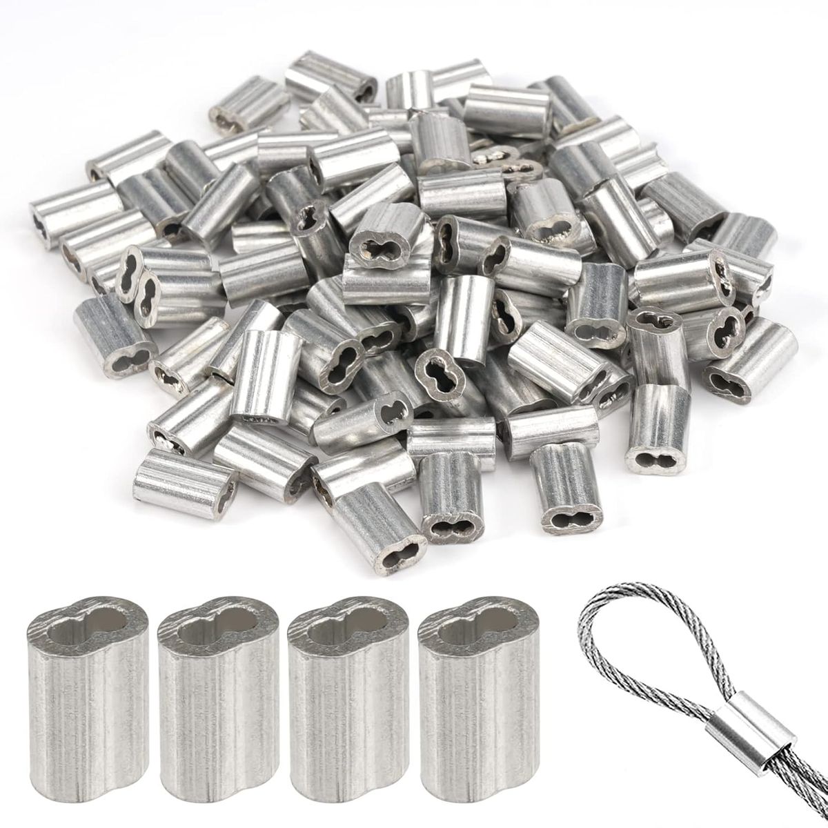 KUANGYE - Casquillo Aluminio Piola Acero De 1/8 (3mm) 100 Unidades