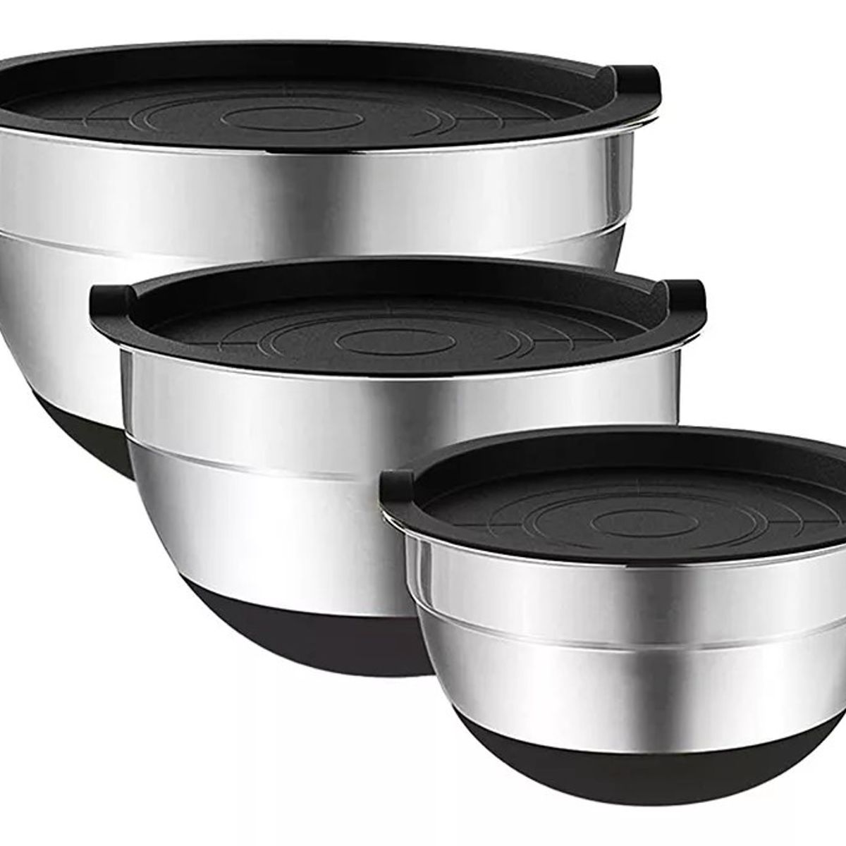 KUANGYE - Set 3 Bowls Con Tapa Acero Inoxidable Antideslizante