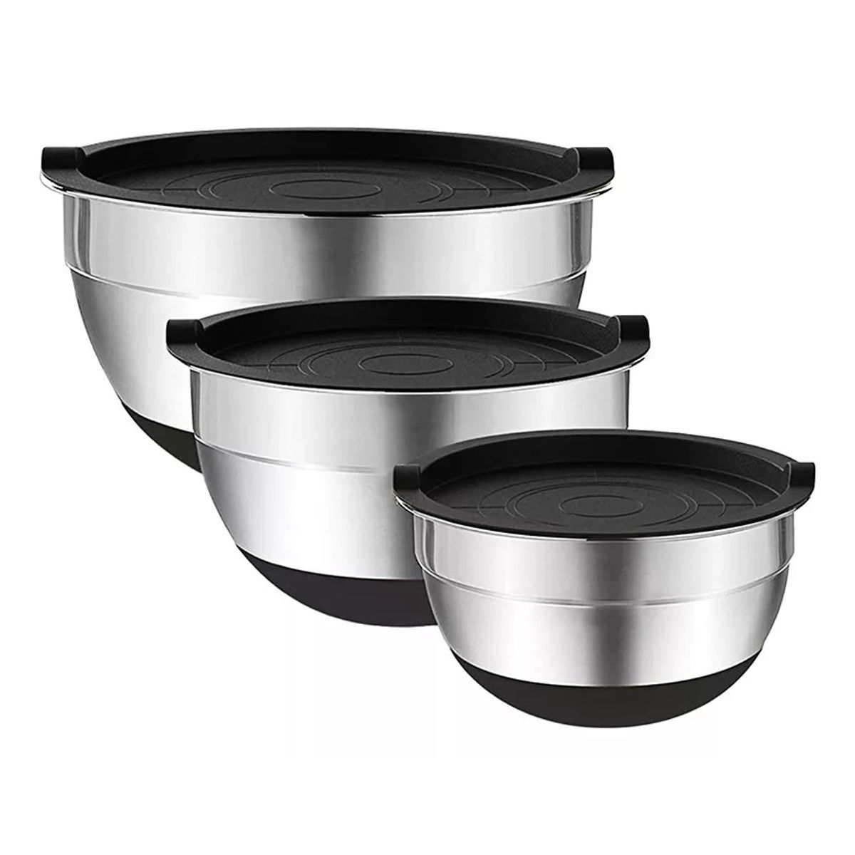 KUANGYE - Set 3 Bowls Con Tapa Acero Inoxidable Antideslizante