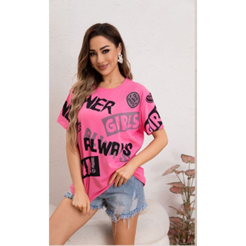 MPROPIA - Polera Mujer Algodon Manga Corta Oversize Girl Power 2005