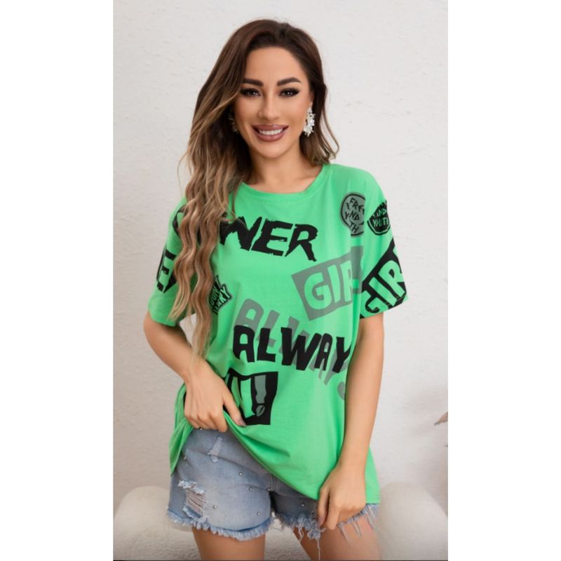 MPROPIA - Polera Mujer Algodon Manga Corta Oversize Girl Power 2005