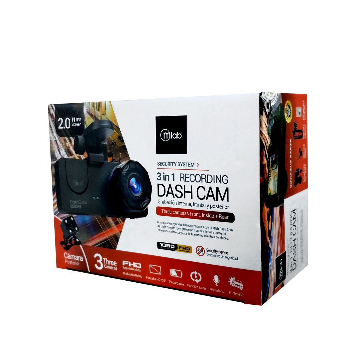 MLAB - CAMARA AUTO DVR FHD 3 CAMARAS FRONT 1080p