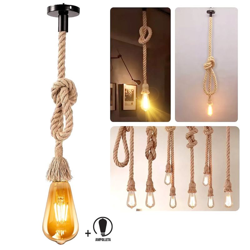GENERICO - Lampara Colgante Nordic string rustica + Luz Led 4w