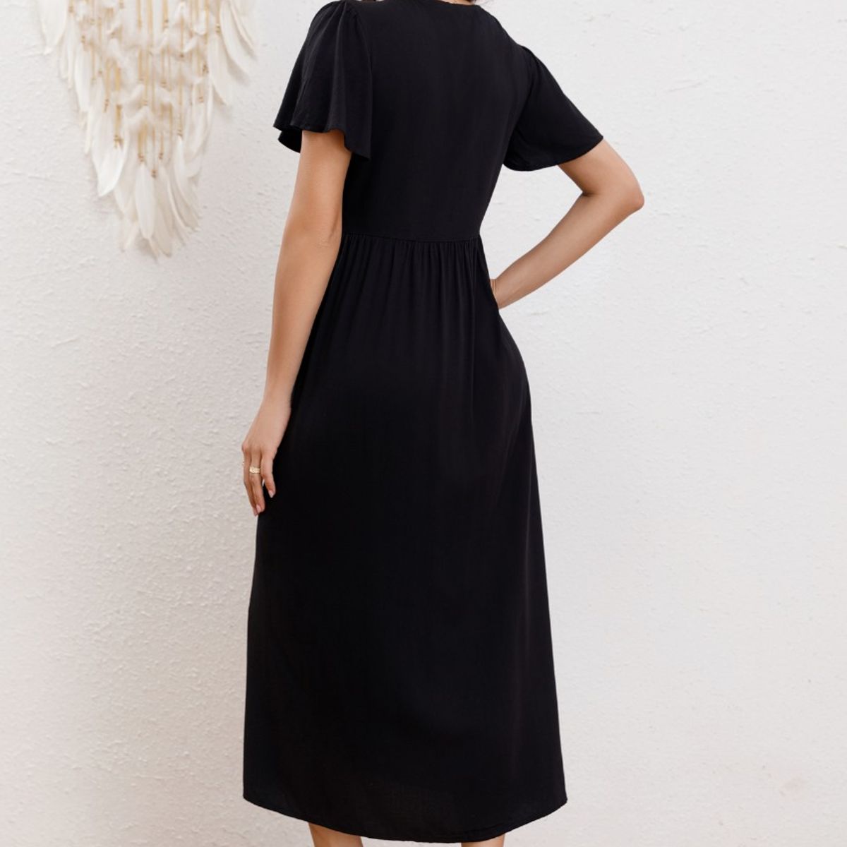 GENERICO - Vestido Largo Mujer Manga Corta Primavera Botones Cuello V 3340