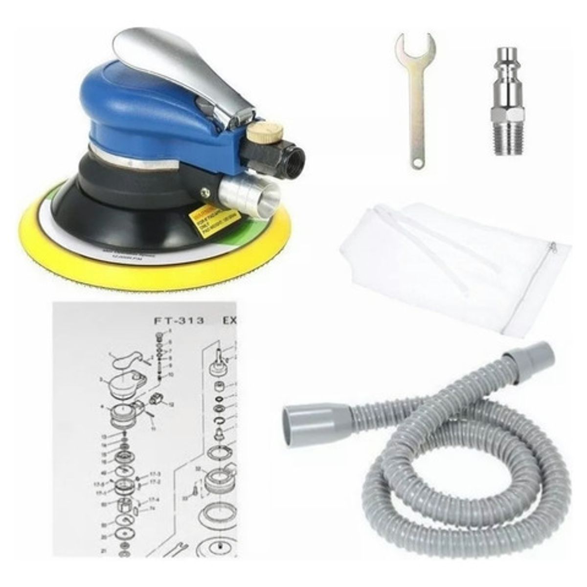 MUNDO MAGIA - Lijadora Orbital Neumatica 6 Pulgadas Doble Acción