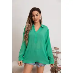 MPROPIA - Blusa Mujer Lino Algodón Premium Liviana Botones Tendencia 8054
