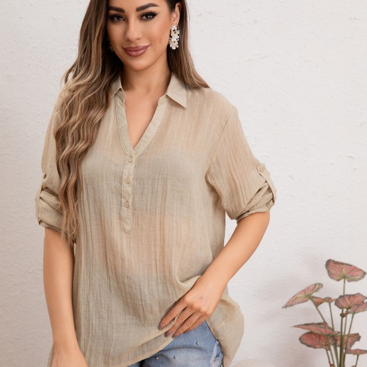 GENERICO - Blusa Mujer Lino Algodón Premium Liviana Botones Tendencia 8054