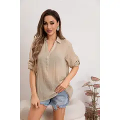 MPROPIA - Blusa Mujer Lino Algodón Premium Liviana Botones Tendencia 8054