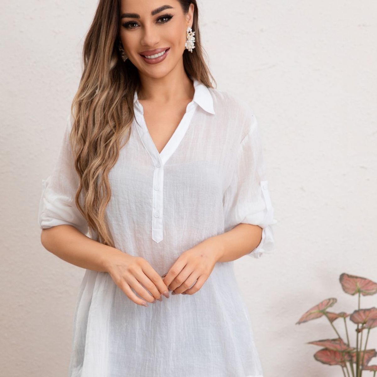 GENERICO - Blusa Mujer Lino Algodón Premium Liviana Botones Tendencia 8054