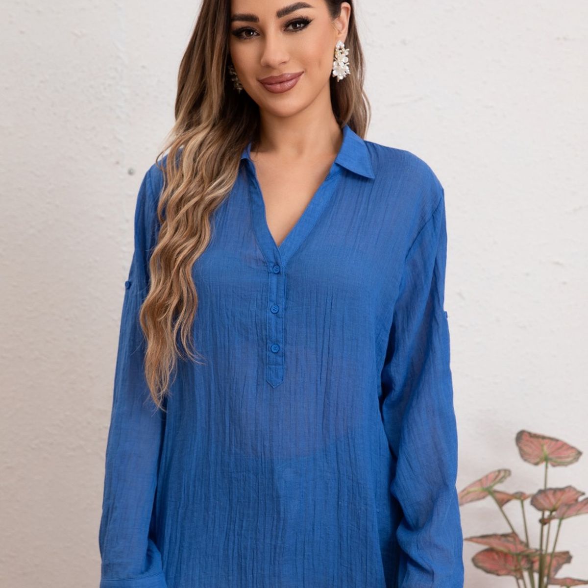 GENERICO - Blusa Mujer Lino Algodón Premium Liviana Botones Tendencia 8054