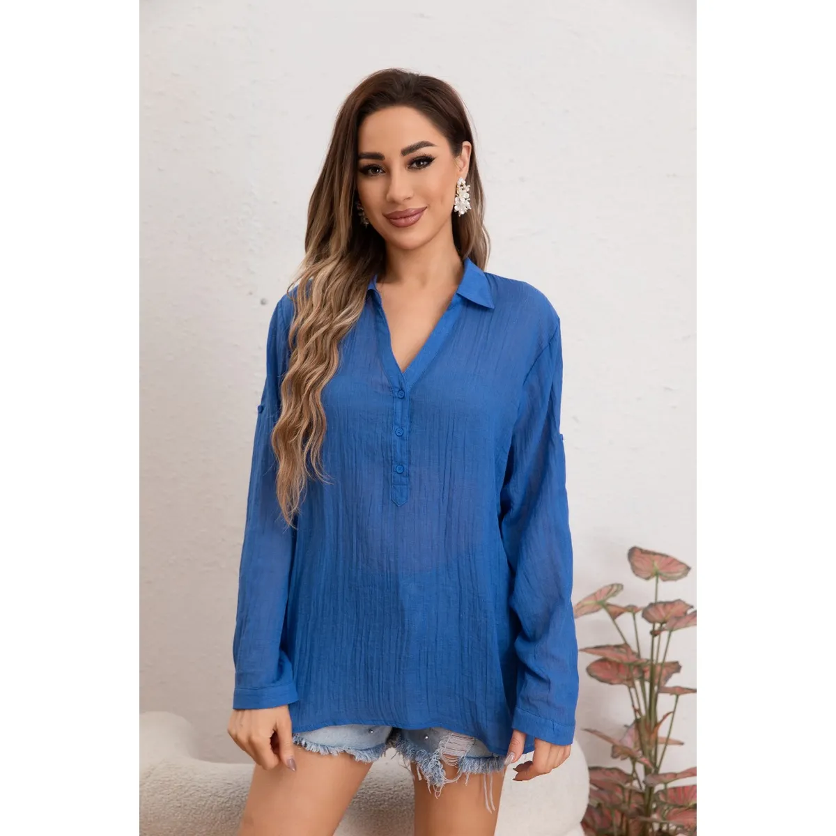 GENERICO - Blusa Mujer Lino Algodón Premium Liviana Botones Tendencia 8054