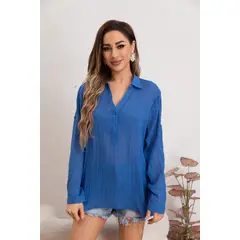 GENERICO - Blusa Mujer Lino Algodón Premium Liviana Botones Tendencia 8054