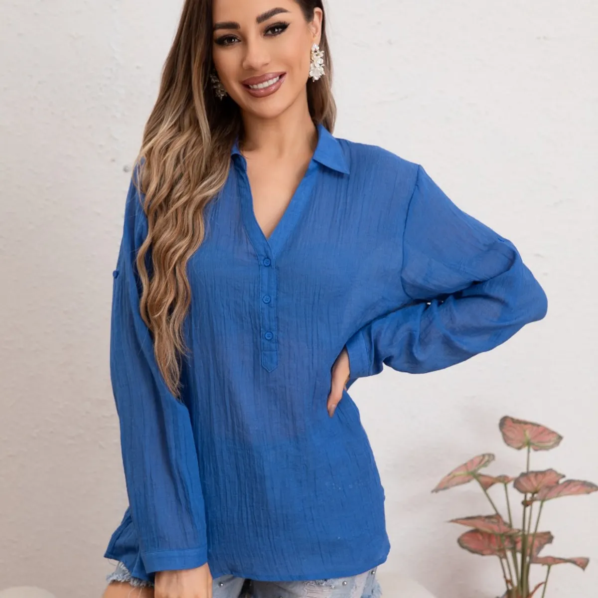 GENERICO - Blusa Mujer Lino Algodón Premium Liviana Botones Tendencia 8054