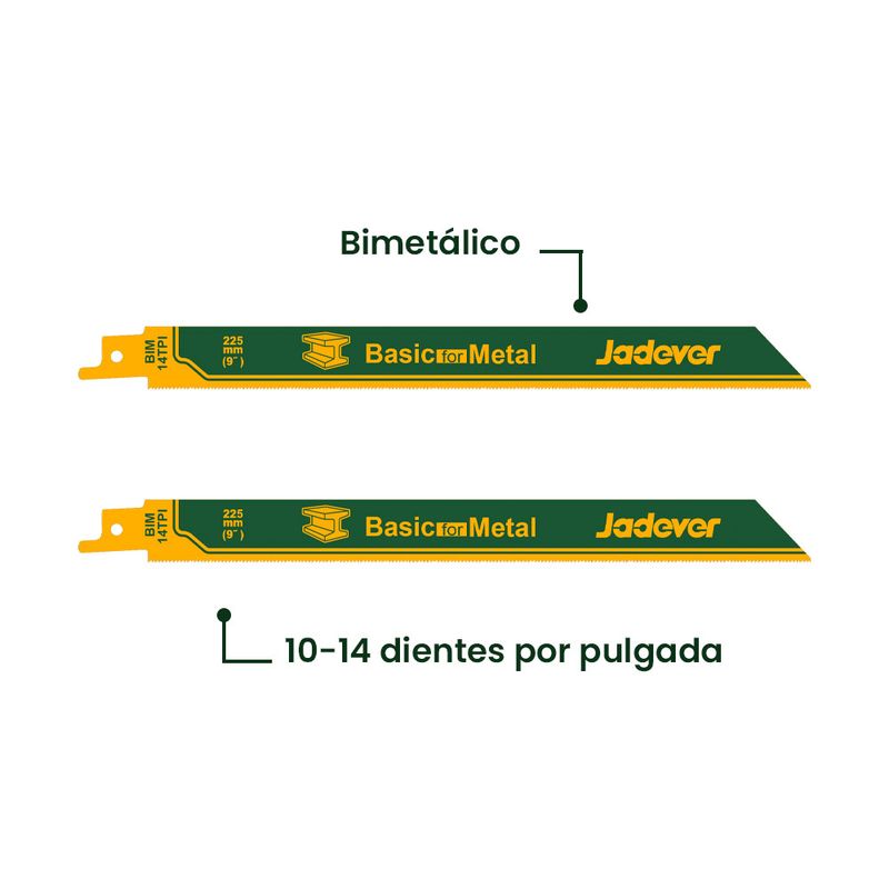 JADEVER - Juego Hojas de Sierra Sable para Metal 300mm 2 Piezas JADEVER