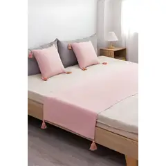 GENERICO - JUEGO DE PIECERA DE CAMA CON 2 FUNDAS MODELO LINO ROSADO