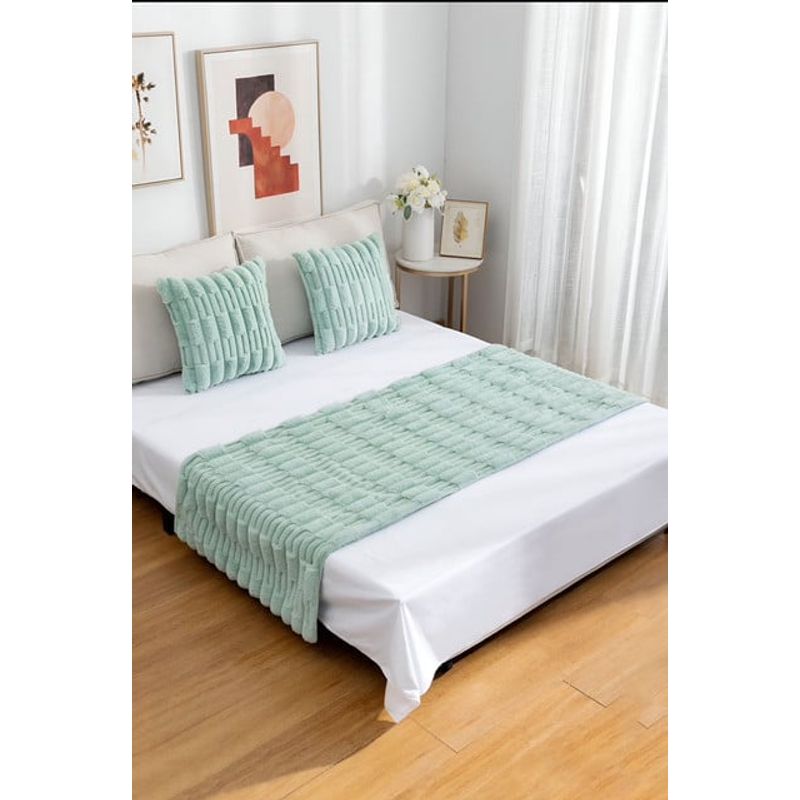GENERICO - JUEGO DE PIECERA DE CAMA CON 2 FUNDAS MODELO BAMBÚ VERDE MENTA