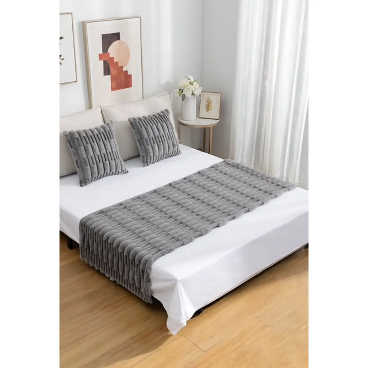 GENERICO - JUEGO DE PIECERA DE CAMA CON 2 FUNDAS MODELO BAMBÚ GRIS