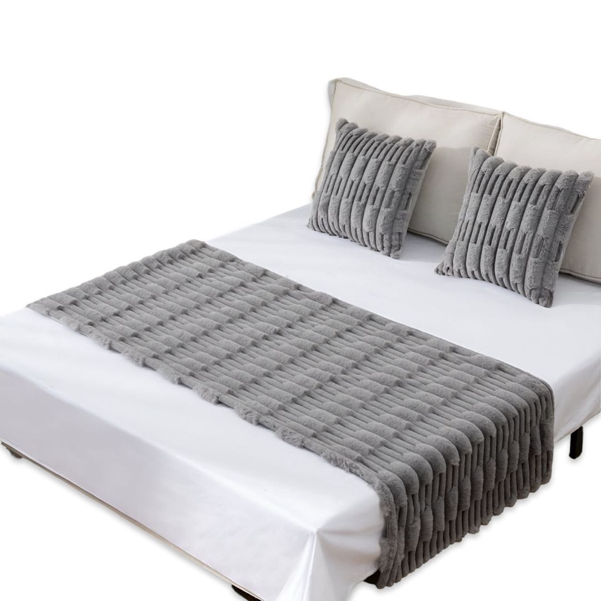 GENERICO - JUEGO DE PIECERA DE CAMA CON 2 FUNDAS MODELO BAMBÚ GRIS