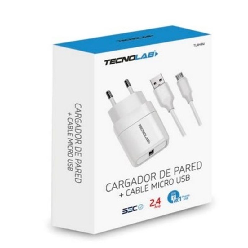 TECNOLAB - CARGADOR TECNOLAB MICRO USB 2.4 AMP TL040