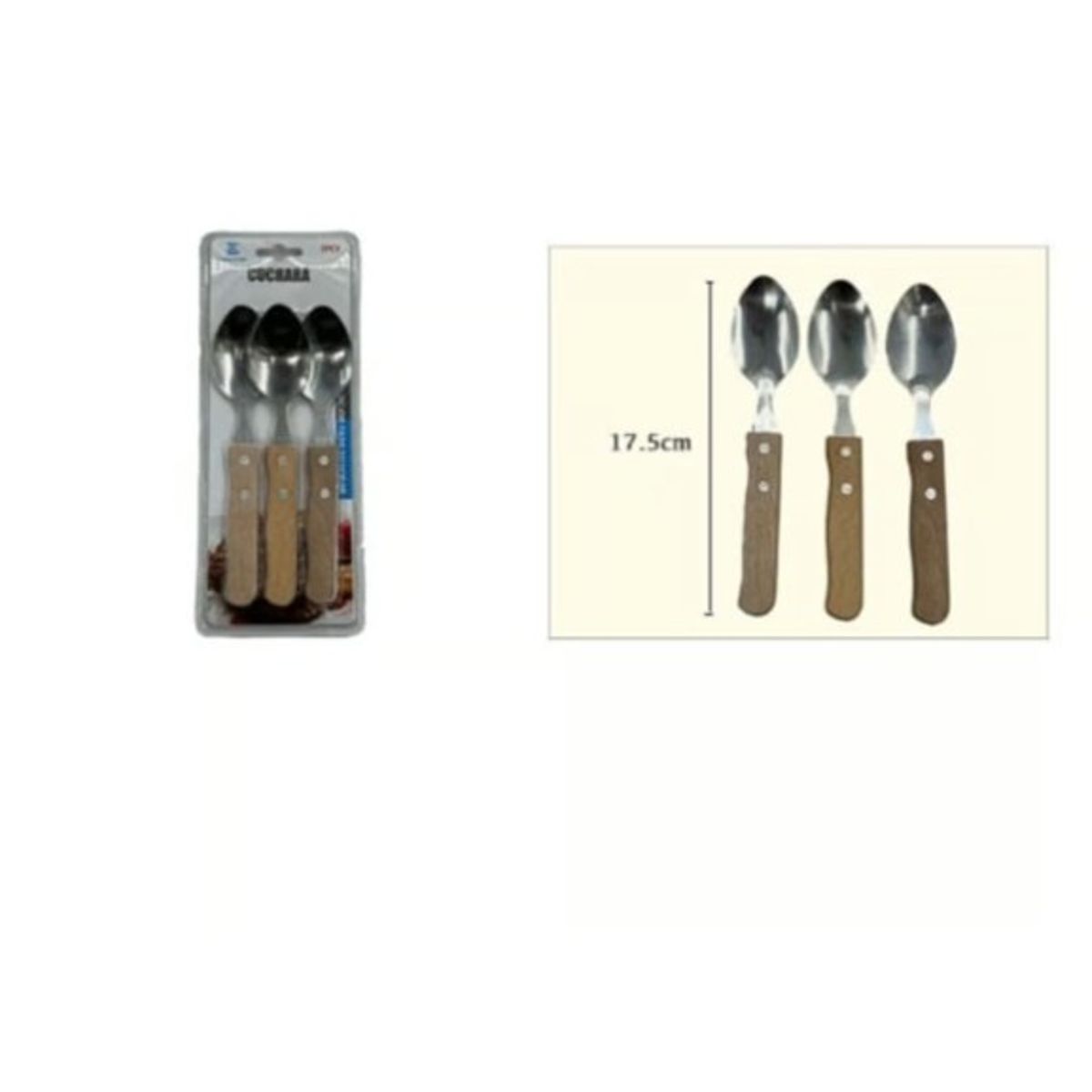 GENERICO - Cuchara Acero Inoxidable 3 Piezas Mango De Madera