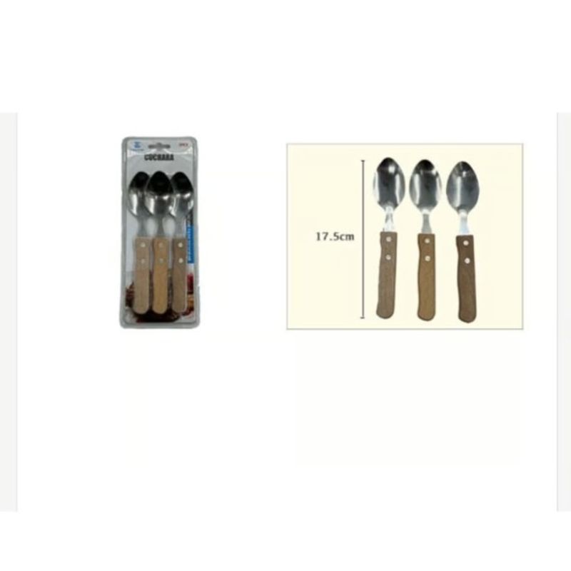 GENERICO - Cuchara Acero Inoxidable 3 Piezas Mango De Madera