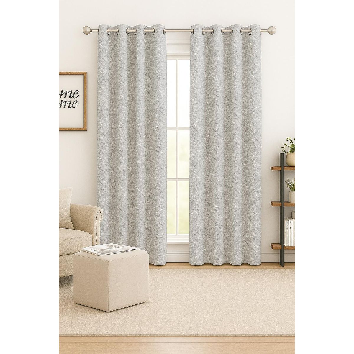 CLEMS CORTINAS - Pack 2 Cortina Tradicional 100% Blackout Geometrica Gris