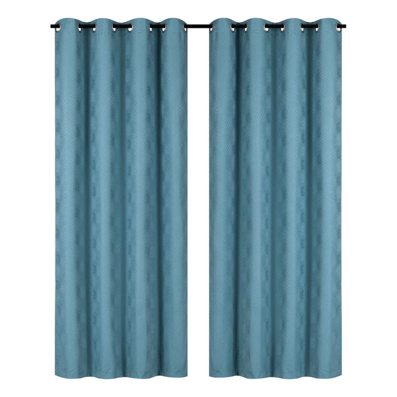 CLEMS CORTINAS - Pack 2 Cortina Tradicional 100% Blackout Geometrica Turquesa