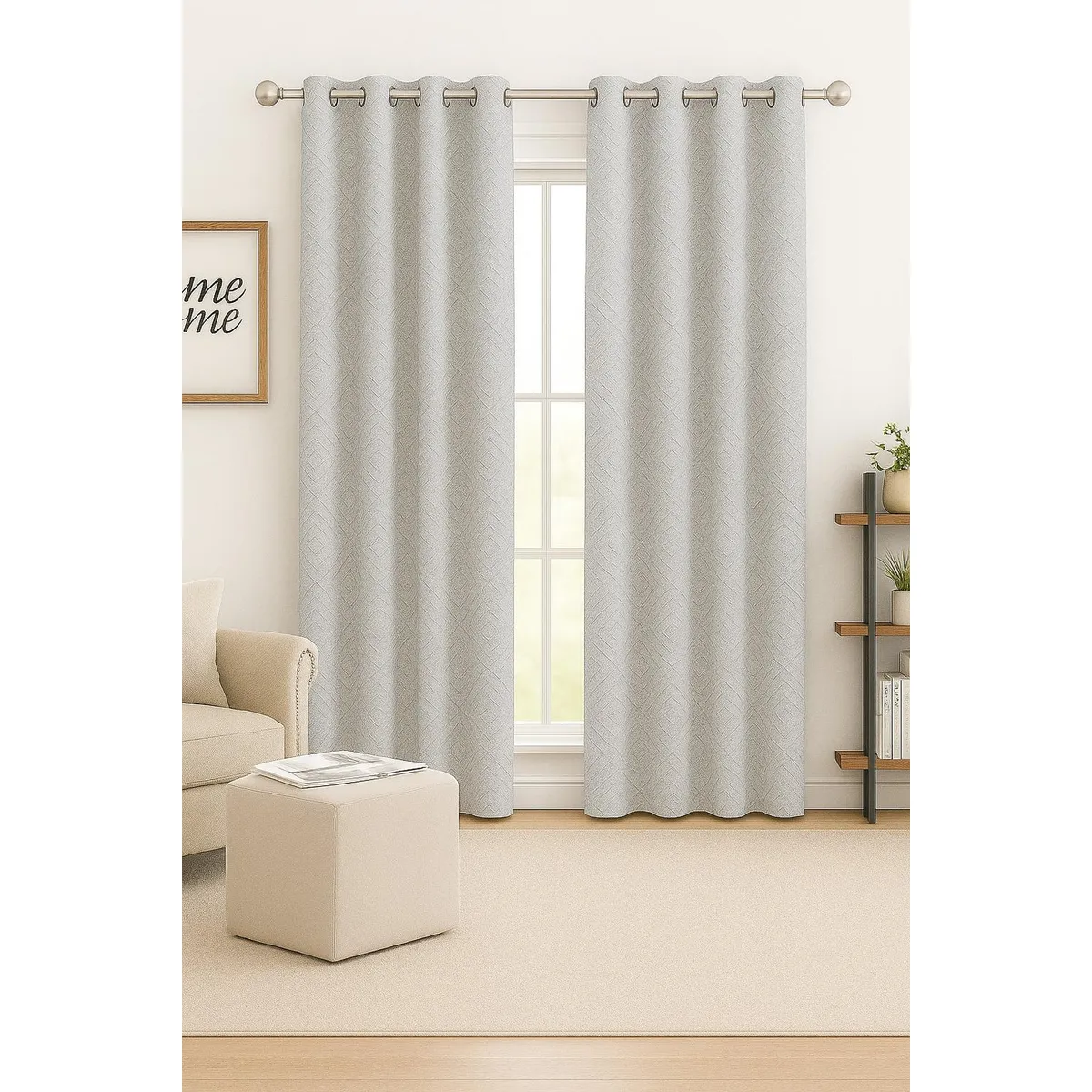 CLEMS CORTINAS - Pack 2 Cortina Tradicional 100% Blackout Geometrica Blanco