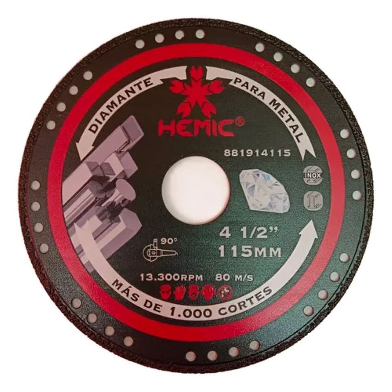 METALFER - Disco Corte Diamantado Metal Hemic 4 1/2 X 22.23 Mm