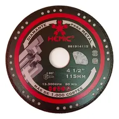 METALFER - Disco Corte Diamantado Metal Hemic 4 1/2 X 22.23 Mm