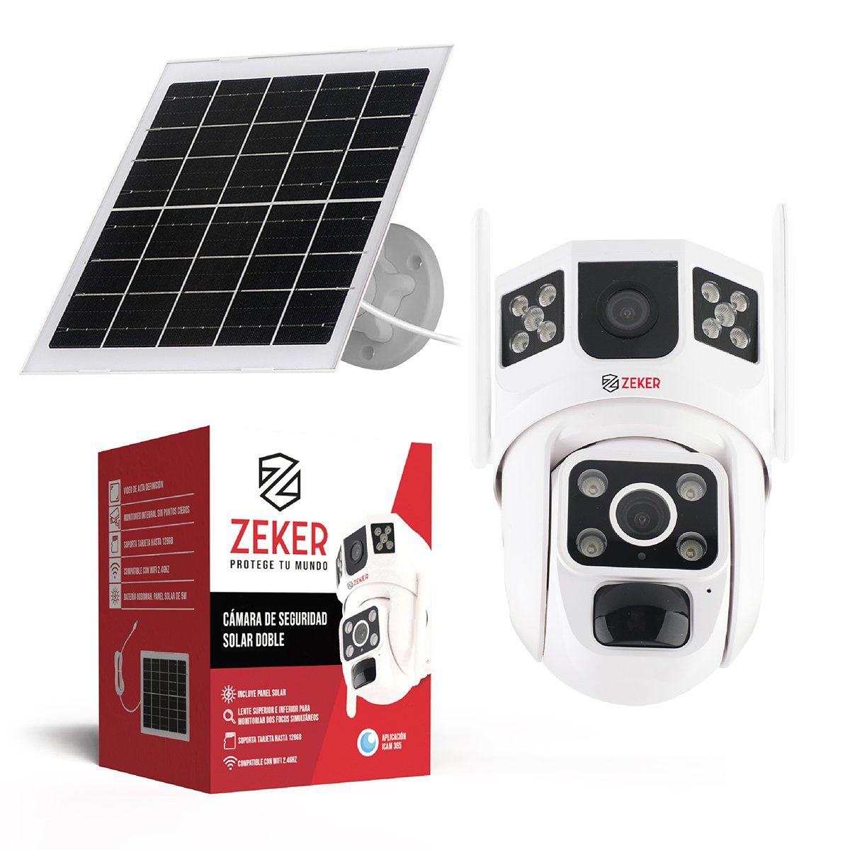 ZEKER - Camara De Seguridad Solar Vigilancia Exterior Doble Zeker