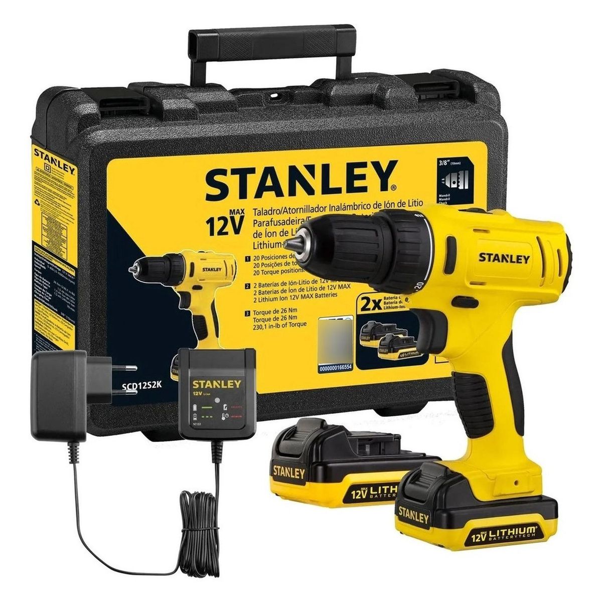 STANLEY - Taladro Rotación 12v + 2 Baterías Stanley Scd121s2k-b2