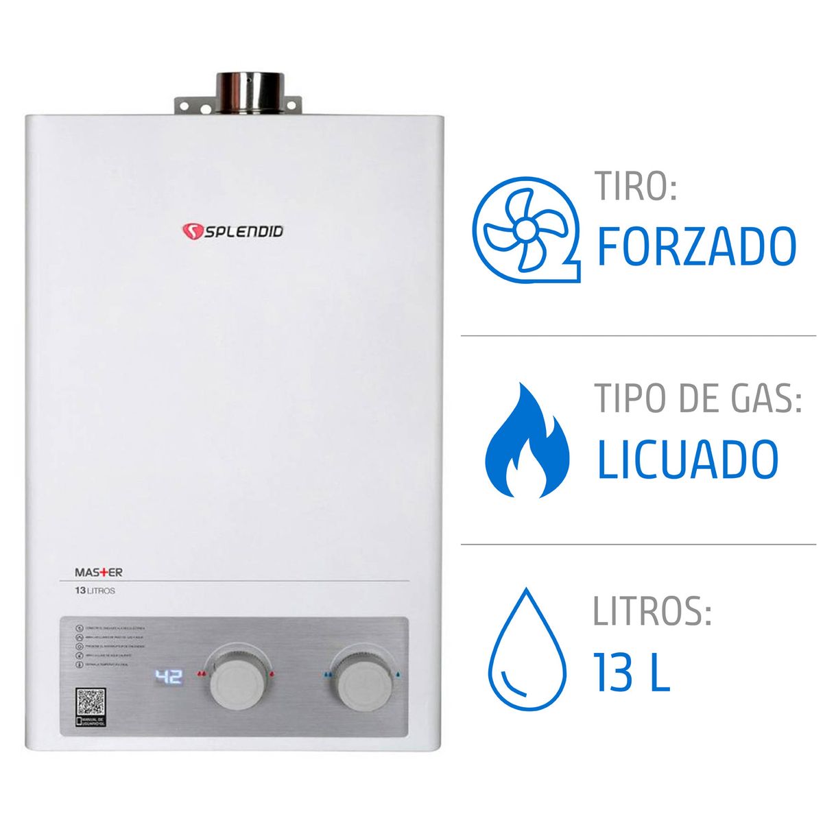 SPLENDID - CALEFON SPLENDID 13LT GAS LICUADO MASTER TIRO FORZADO ION