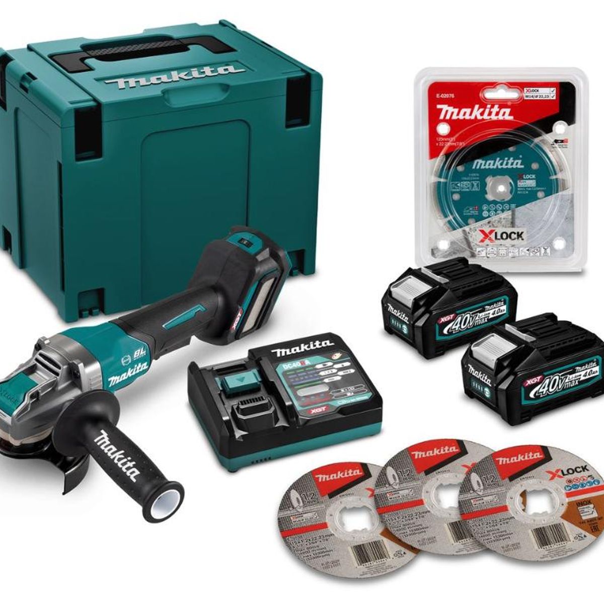 MAKITA - Kit esmeril angular 40V GA043GM202-1 + 2 Bat 40 Ah + Carg