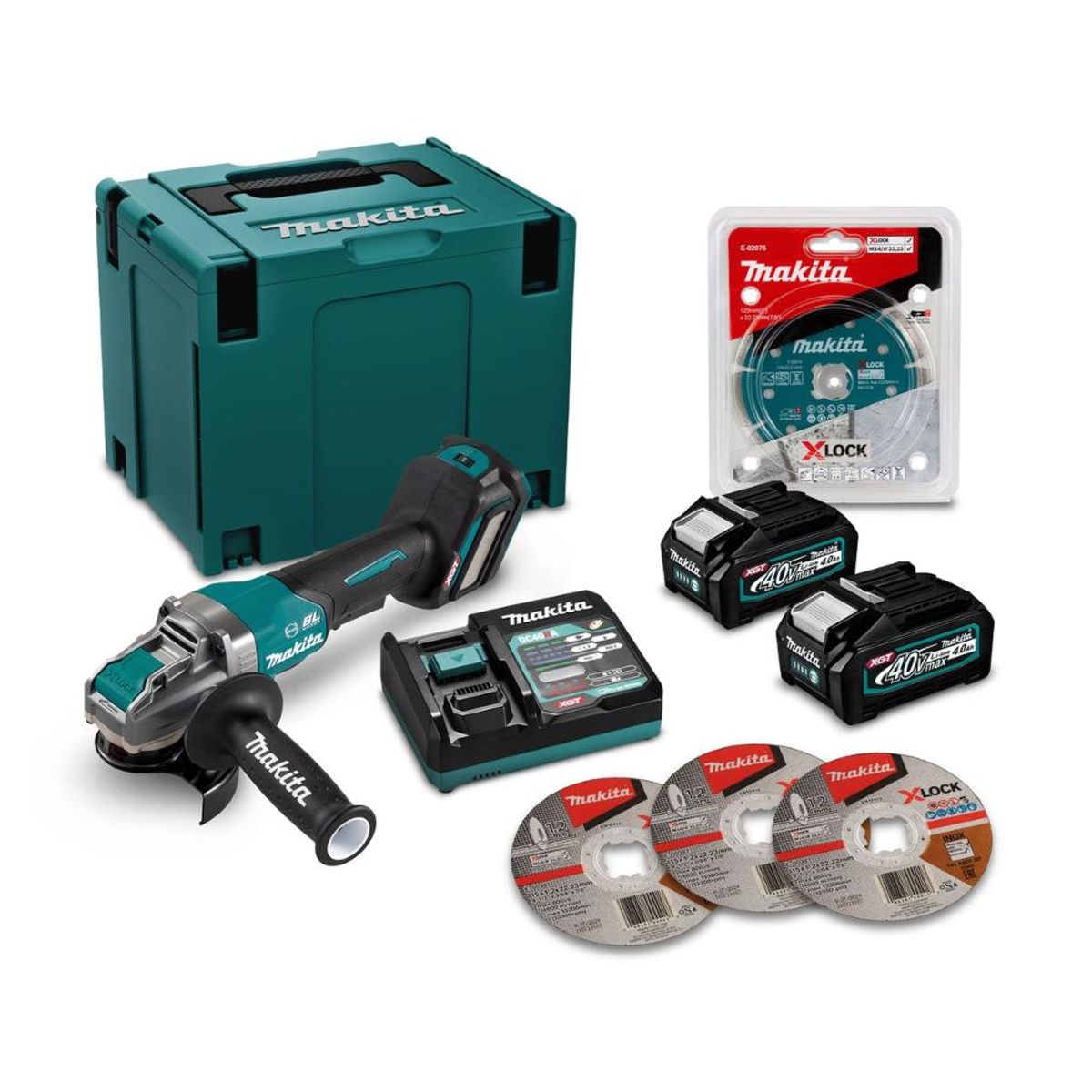 MAKITA - Kit esmeril angular 40V GA043GM202-1 + 2 Bat 40 Ah + Carg
