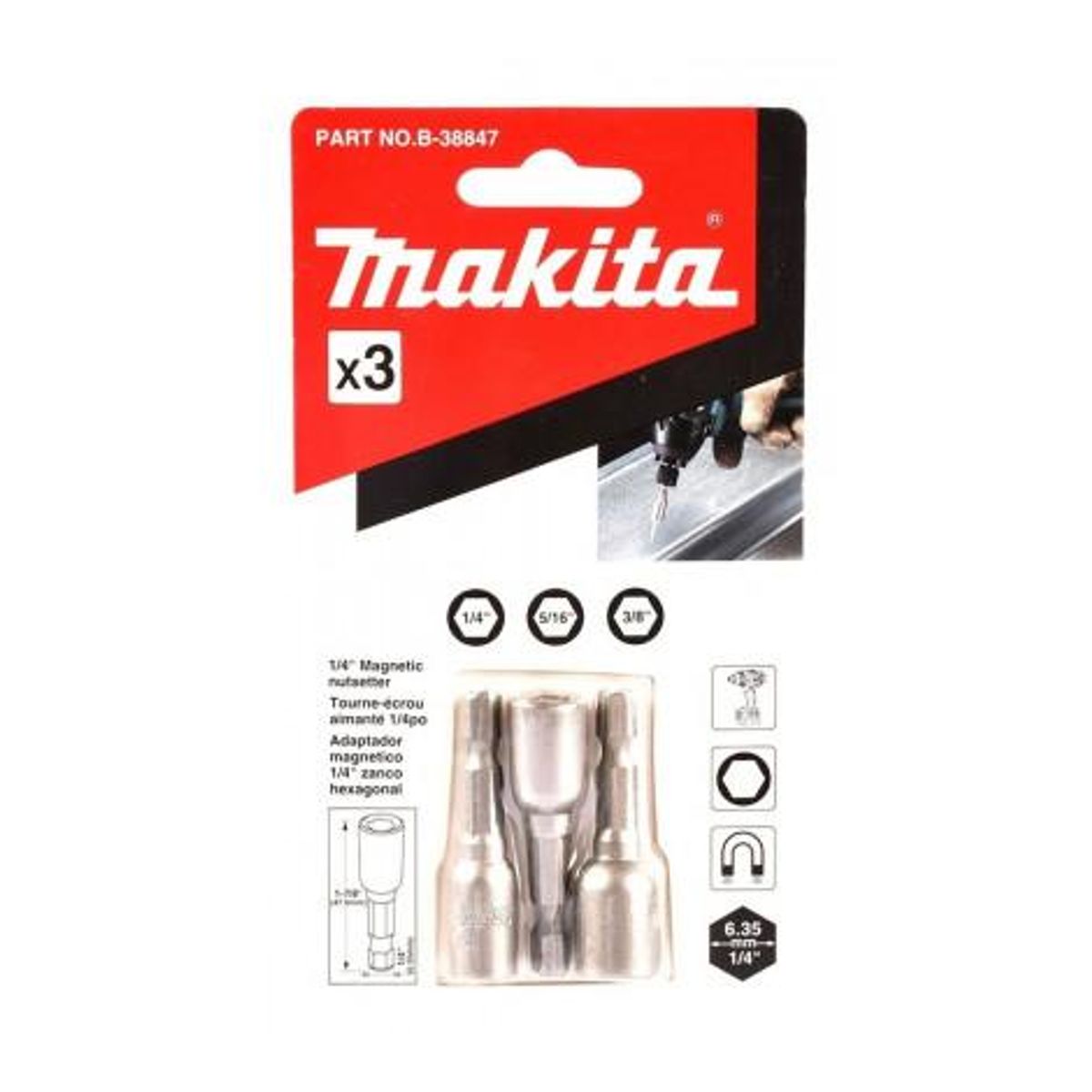 MAKITA - SET ADAPTADOR MAGNETICO 3Pcs MAKITA B-38847