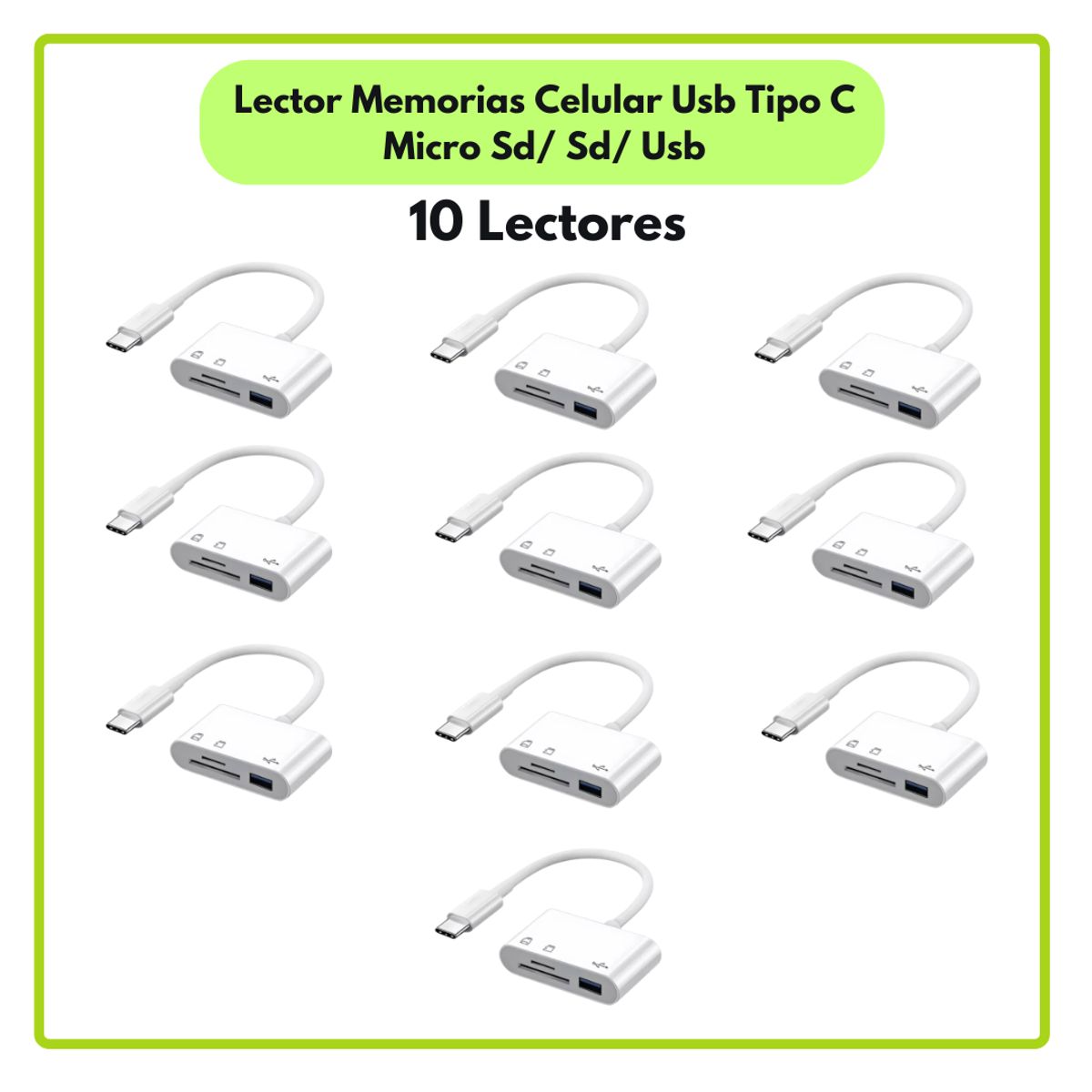 GENERICO - Lector Memorias Celular Usb Tipo C Micro Sd Usb Pack de 10