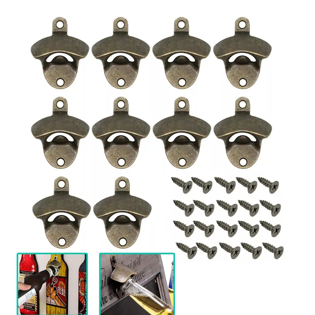 GENERICO - 10 Abrebotellas De Pared Con Tornillos Para Barras De Party