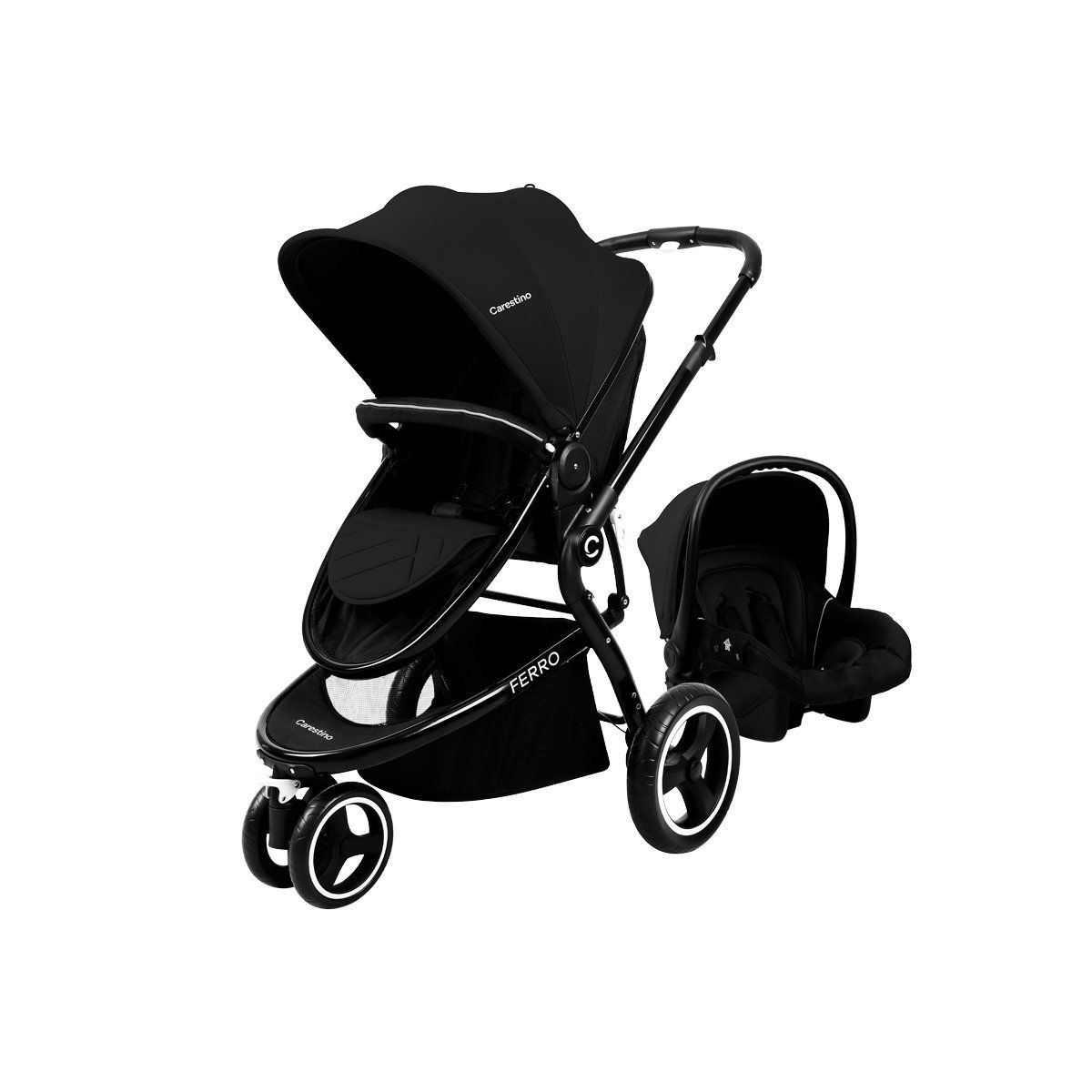 CARESTINO - Coche Carestino Ferro Negro con Porta Bebé y Moisés