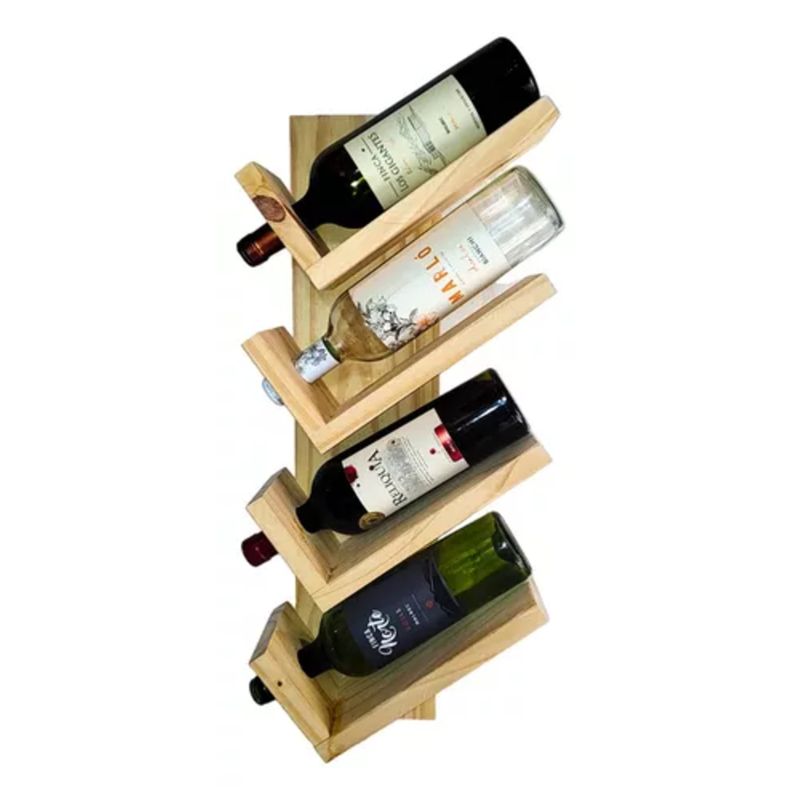 GENERICO - Vinoteca Cava Porta Vino Madera Pino 4 Botellas Inclinadas
