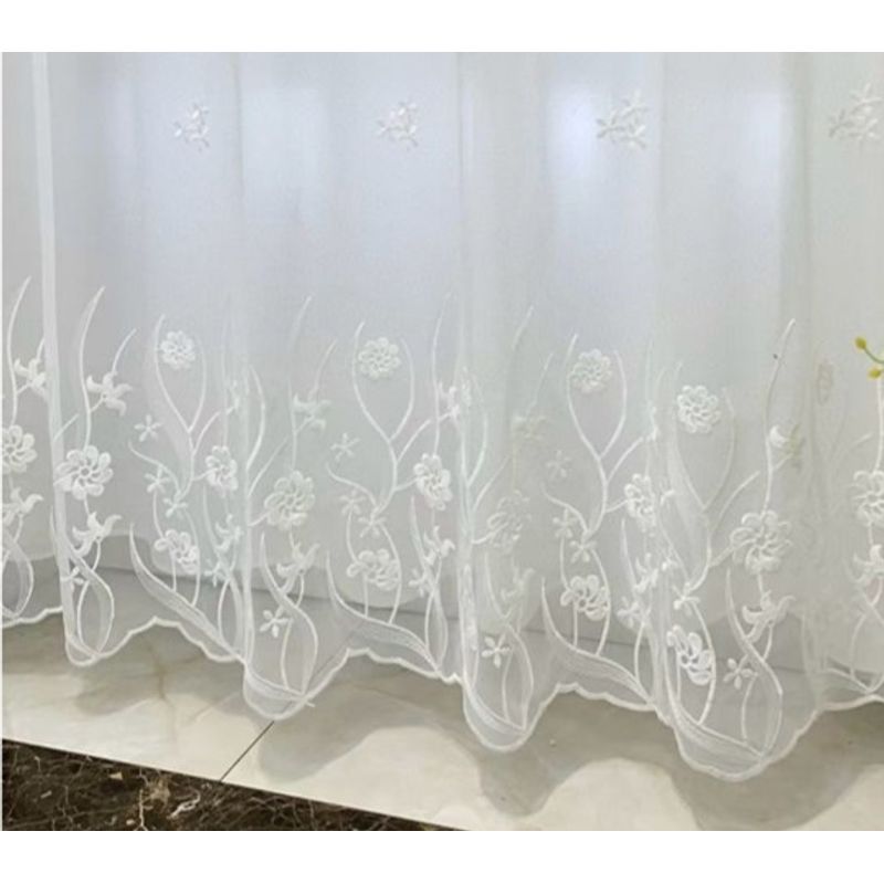 GENERICO - VISILLO BORDADO 2 PAÑOS 140X240 CM CON ARGOLLAS FLORES MCHENG