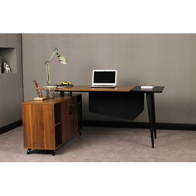 Imagen 2 del producto Escritorio Seccional Bolero en L con Almacenamiento con Cerradura - Café Roble