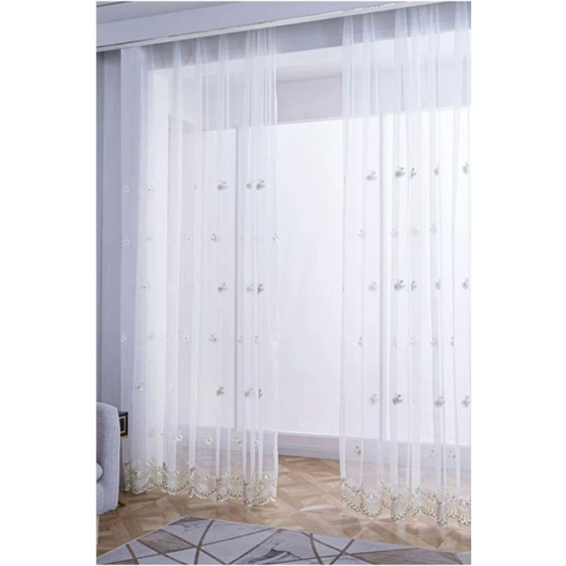 GENERICO - VISILLO BORDADO 2 PAÑOS 140X240 CM CON ARGOLLAS LINEA FLORES MCHENG