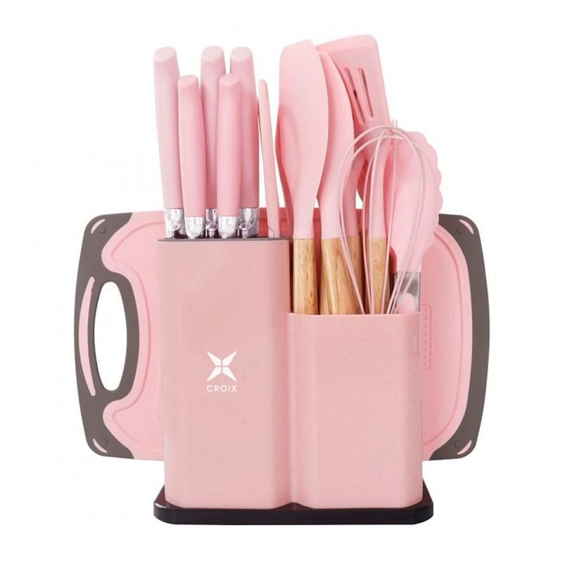 CROIX - Set de Utensilios de Cocina CROiX 19 Piezas Silicona Madera - Rosa