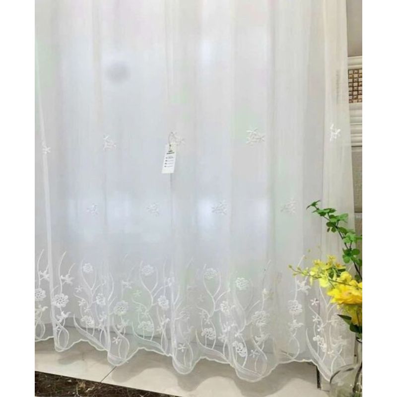 GENERICO - VISILLO BORDADO 2 PAÑOS CON ARGOLLAS FLORES 140X240 CM MCHENG
