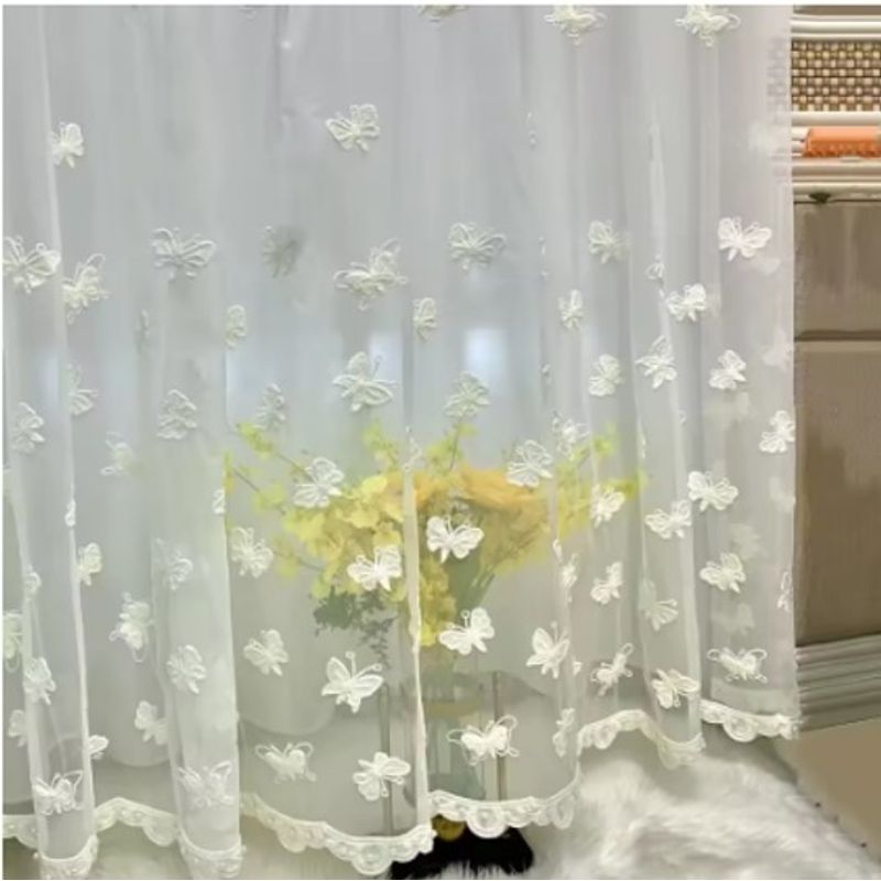 GENERICO - VISILLO BORDADO 2 PAÑOS CON ARGOLLAS FLORES MARIPOSAS 140X240 CM MCHENG