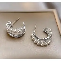 GENERICO - Aretes Doble Aro con Perlas Diseño Contemporáneo