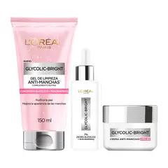 LOREAL PARIS - Pack Rutina Ácido Glicólico Gel Limpieza + Serum + Crema Dia