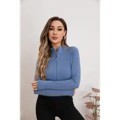 MPROPIA - Poleron Deportivo Mujer Corto Elasticado Corte Entallado Cierre 7016
