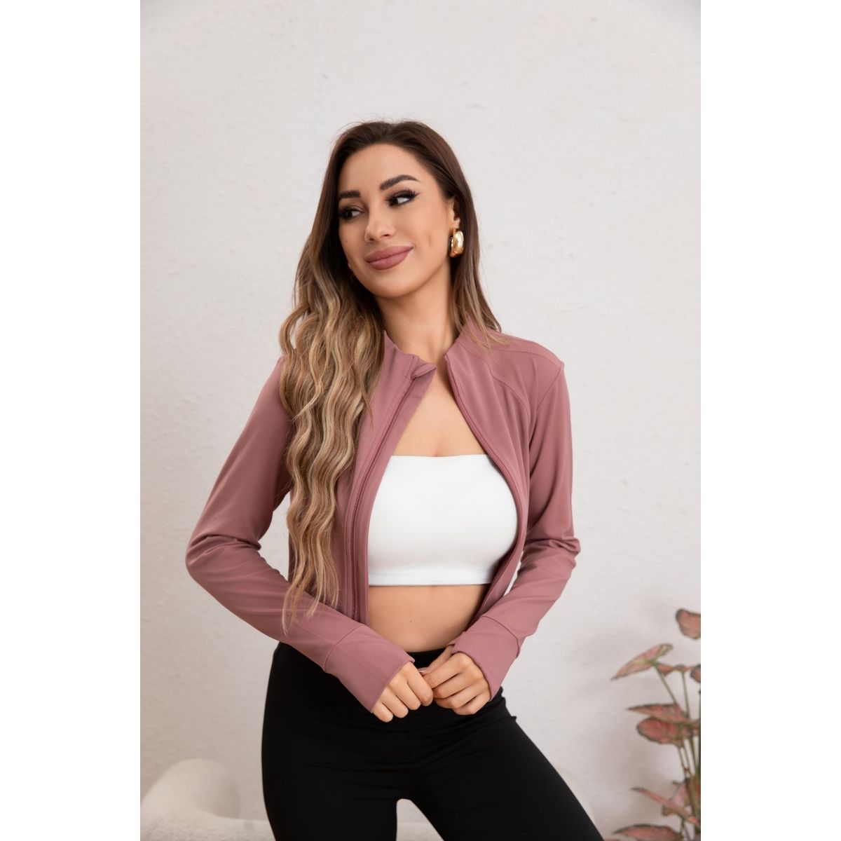LIKE SHOP - Poleron Deportivo Mujer Corto Elasticado Corte Entallado Cierre 7016